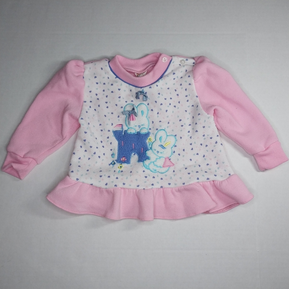 Vintage 80/90s Lovespun 24 Months Sweat Shirt Pant Outfit bunny rabbits Pink - Picture 2 of 10